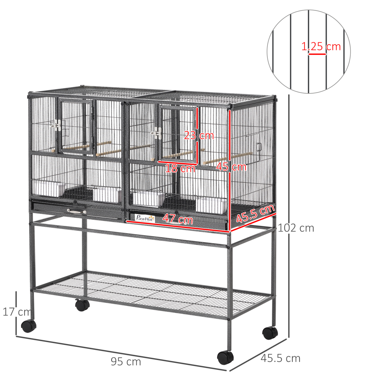 Large Bird Cage for Finch, Canary, Parakeet & Cockatiel w/ Bowls