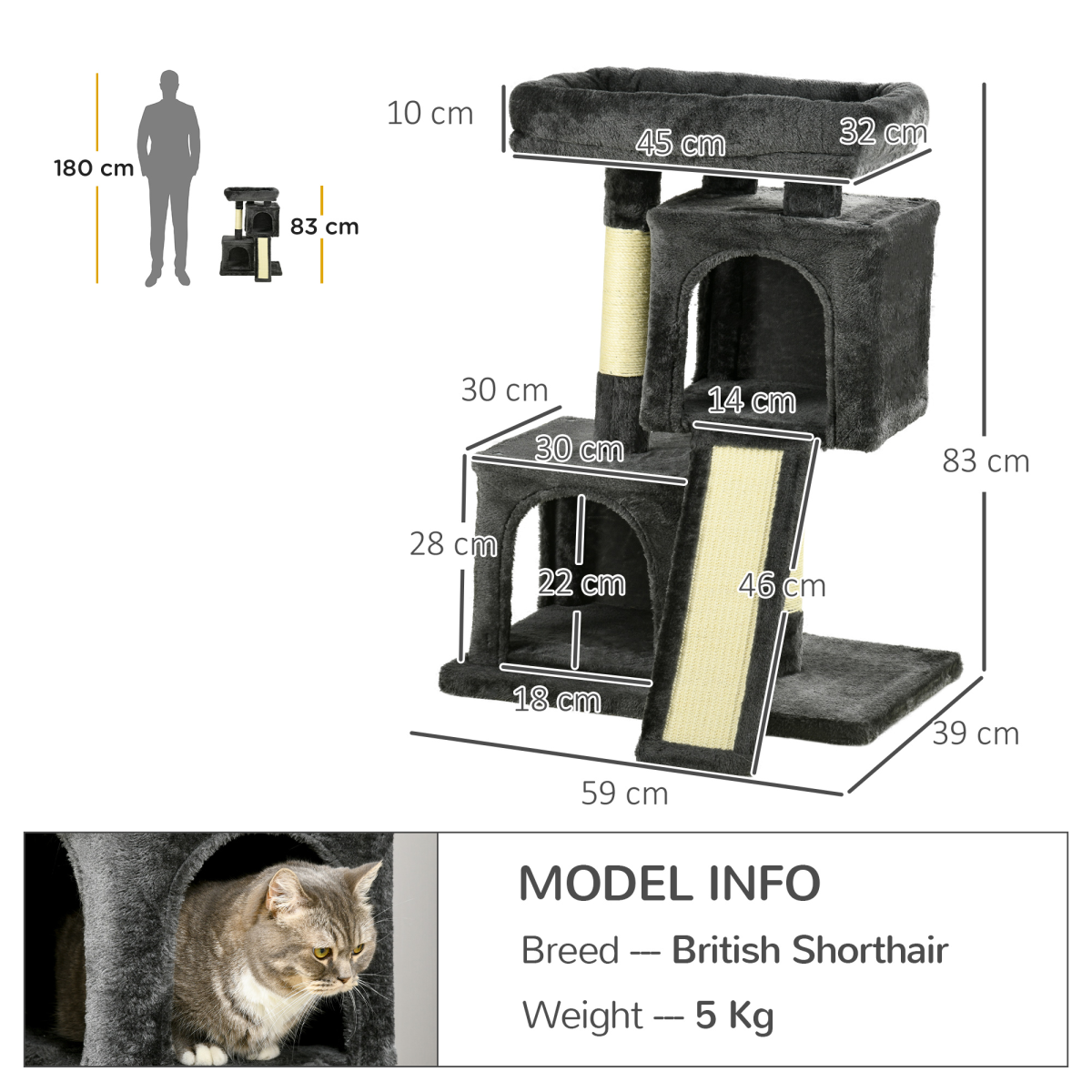 Cat Activity Tree with 2 Houses, Perches & Sisal Scratching Post (Pet Supplies)