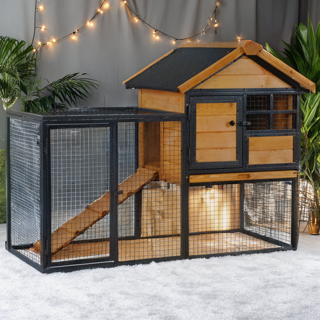Wood-Metal Elevated Rabbit Hutch - premium product photo