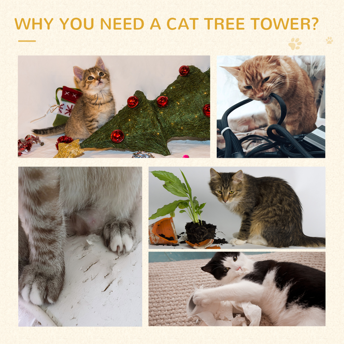 PawHut Plush Cat Tree Activity Center Kitten Climbing Tower Scratch Post (48x48x99.5cm)