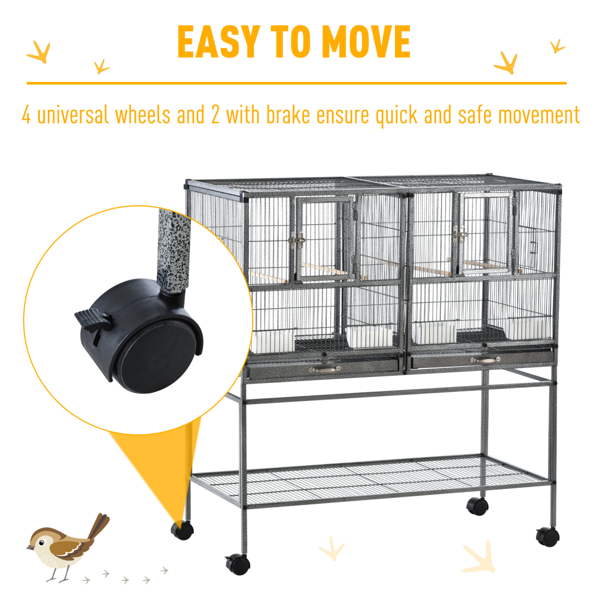 Large Bird Cage for Finch, Canary, Parakeet & Cockatiel w/ Bowls