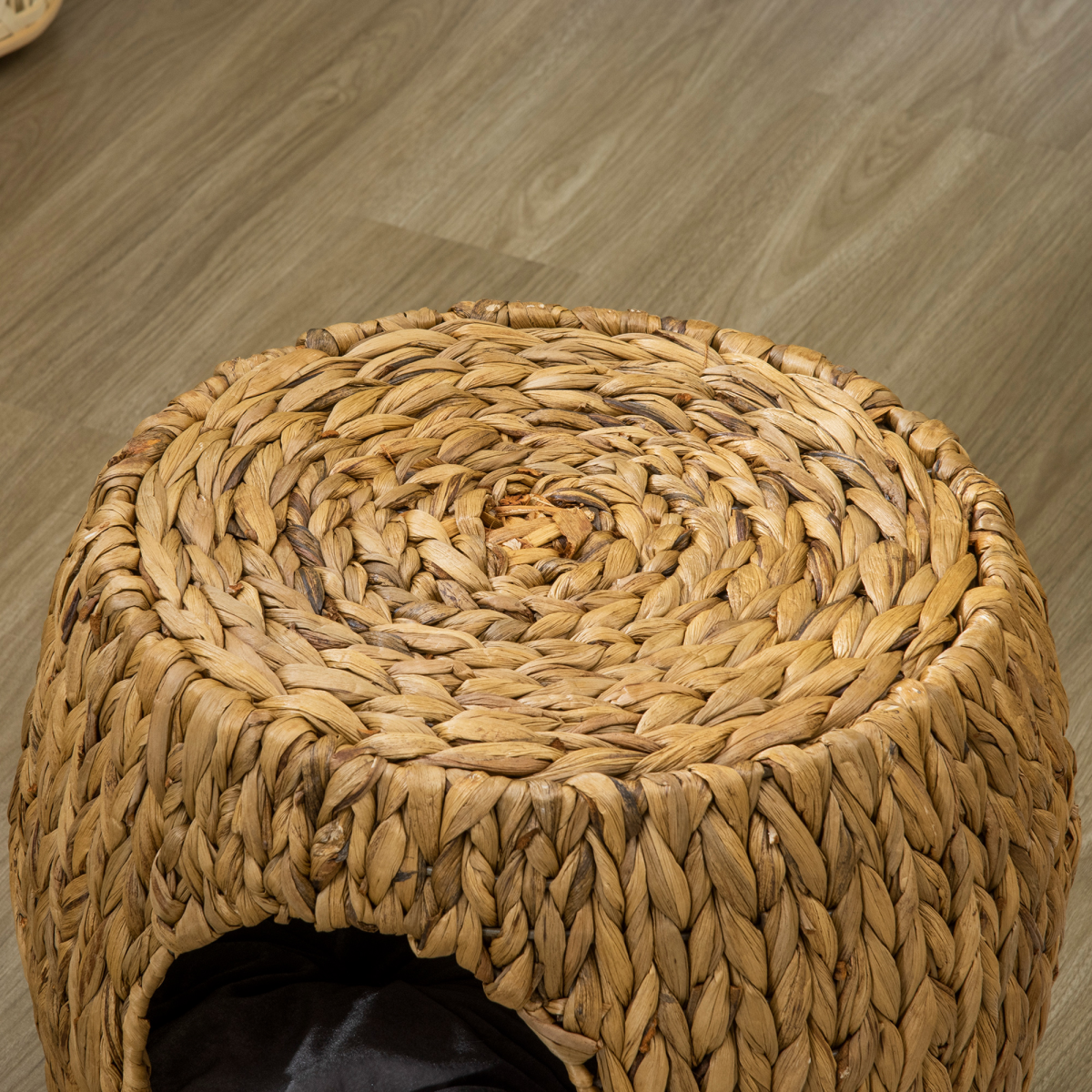 Rattan Cat House Stool Wicker Kitten Bed w/ Cushion for Indoors & Outdoors