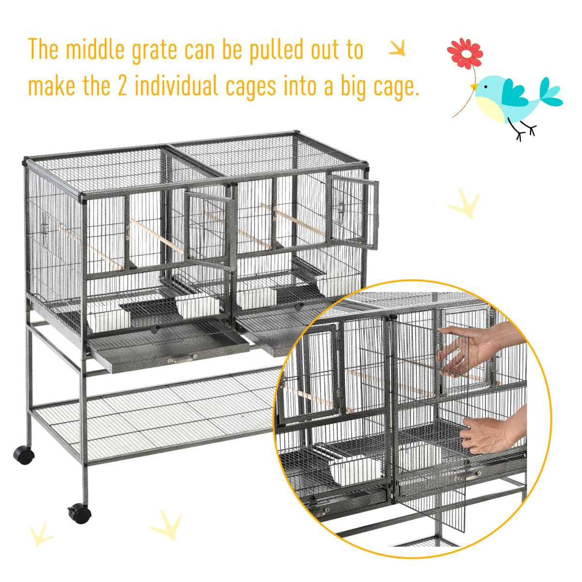 Large Bird Cage for Finch, Canary, Parakeet & Cockatiel w/ Bowls