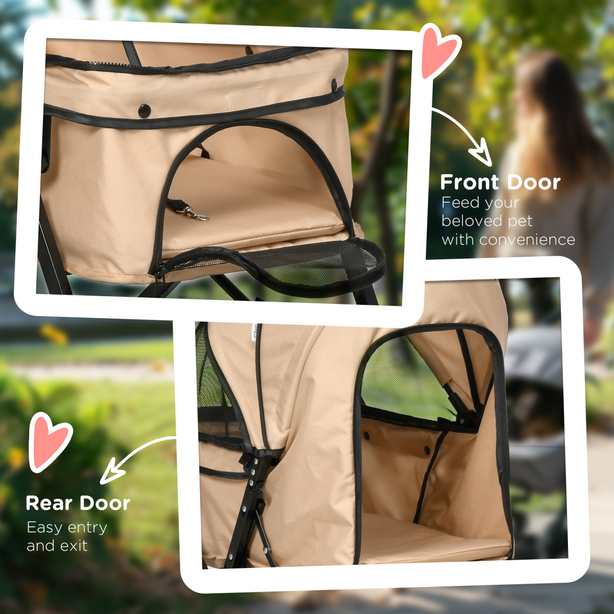 Pet Stroller Foldable Travel Carriage, Reversible Handle, Brown (15KG)