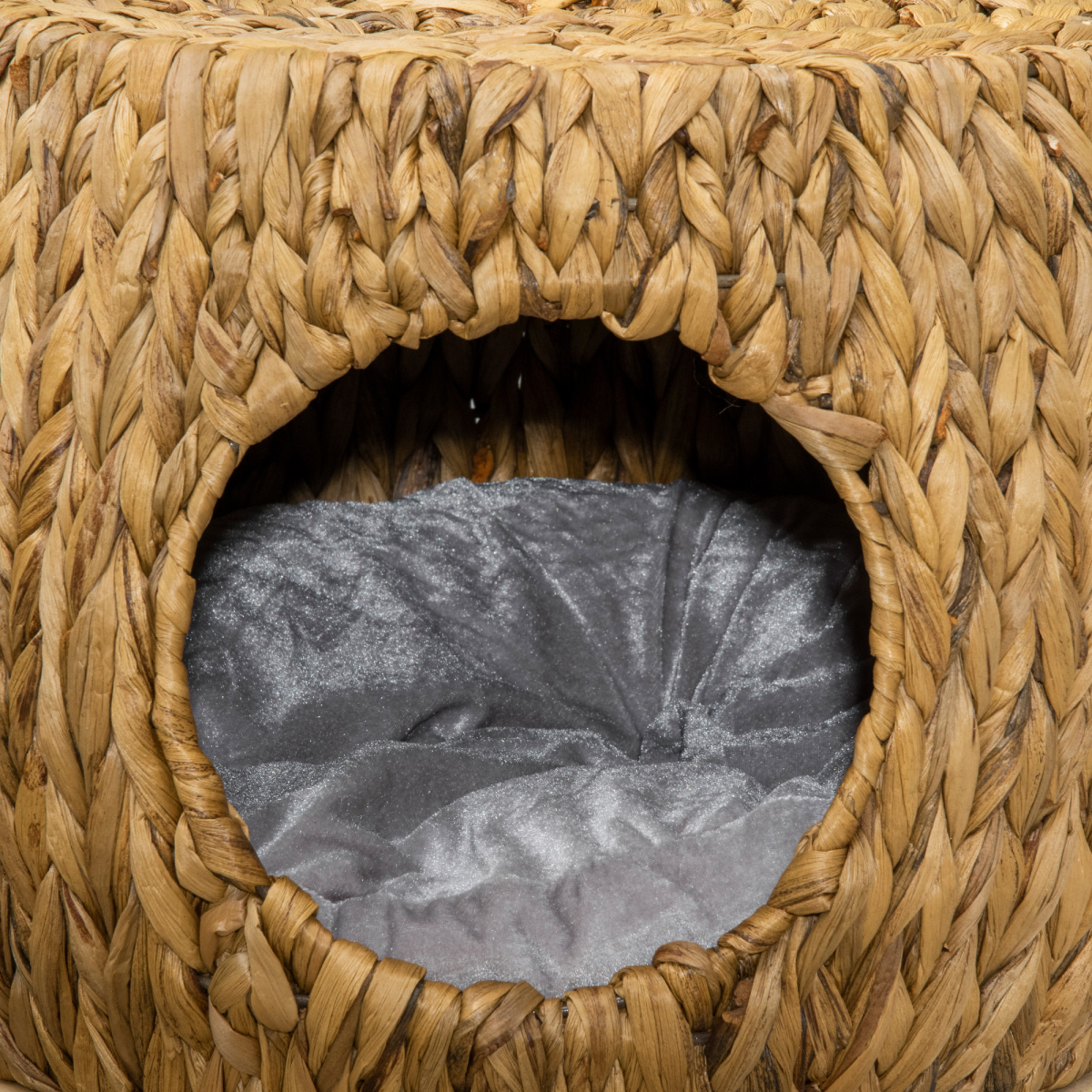 Rattan Cat House Stool Wicker Kitten Bed w/ Cushion for Indoors & Outdoors