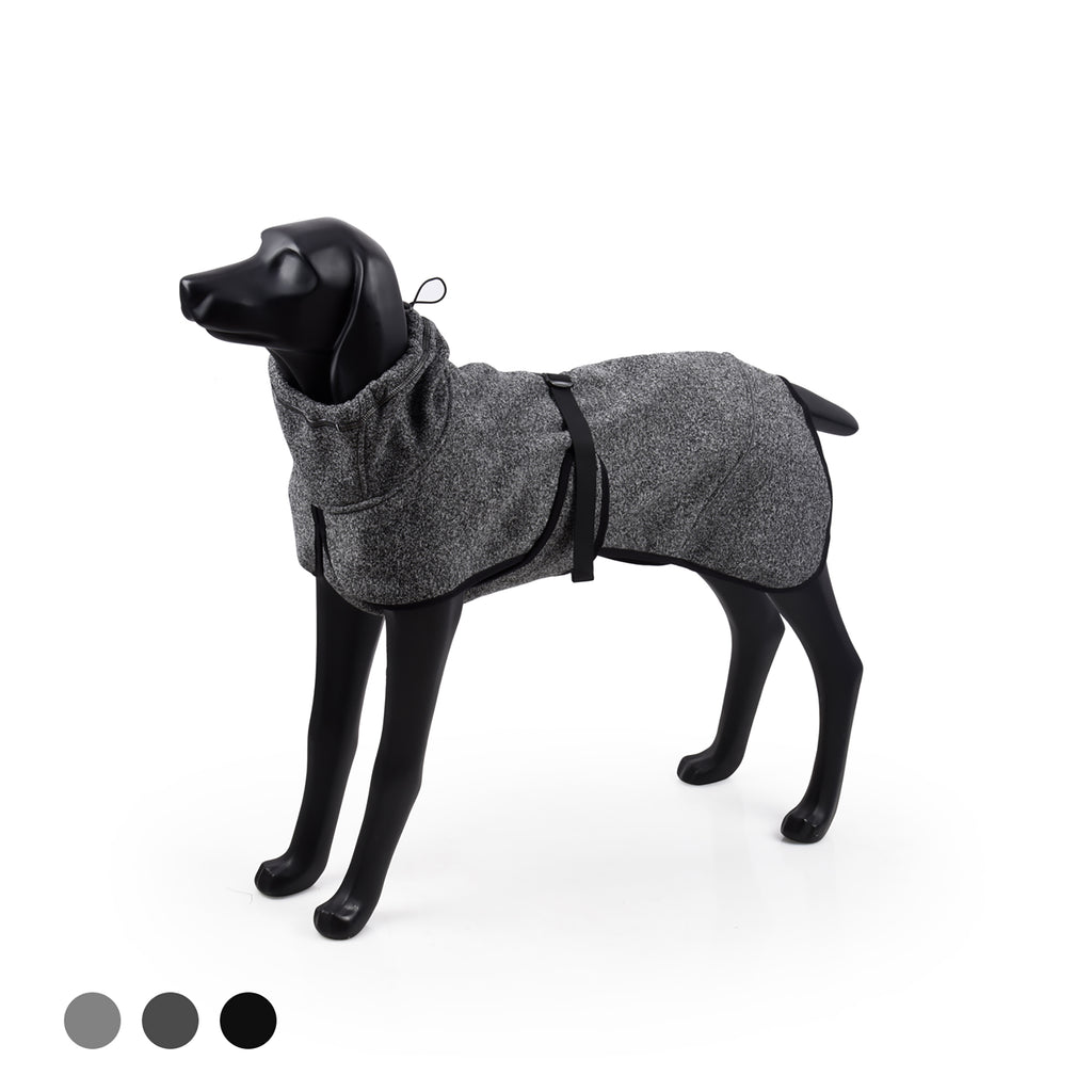 Water-Repellent Softshell Dog Jacket, High Neck Warm Winter Coat (M, Deep Gray)