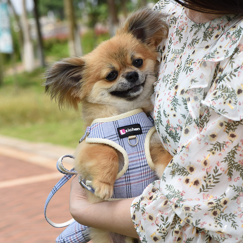 Sky Blue Checkered Chest Harness for Pets-0