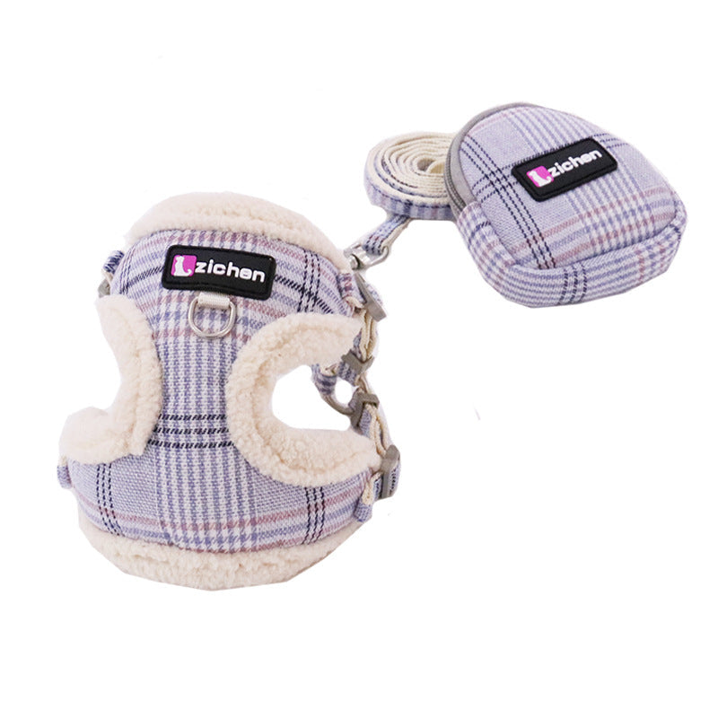 Sky Blue Checkered Chest Harness for Pets-1