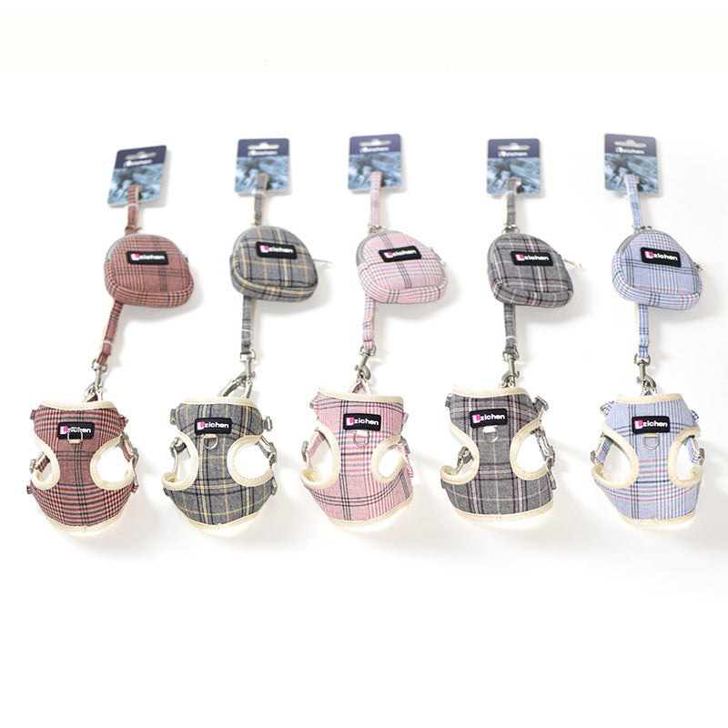 Sky Blue Checkered Chest Harness for Pets-2