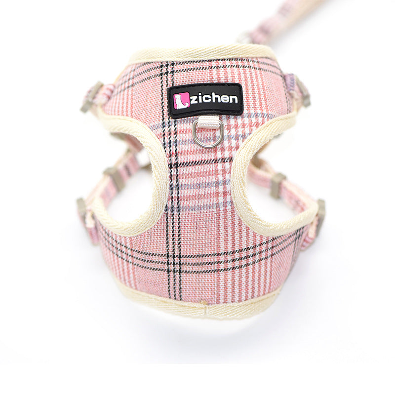 Sky Blue Checkered Chest Harness for Pets-3